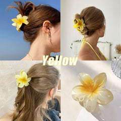 FDSQHSA Hawaiian flower hair clip yellow close-up with vibrant summer hue.