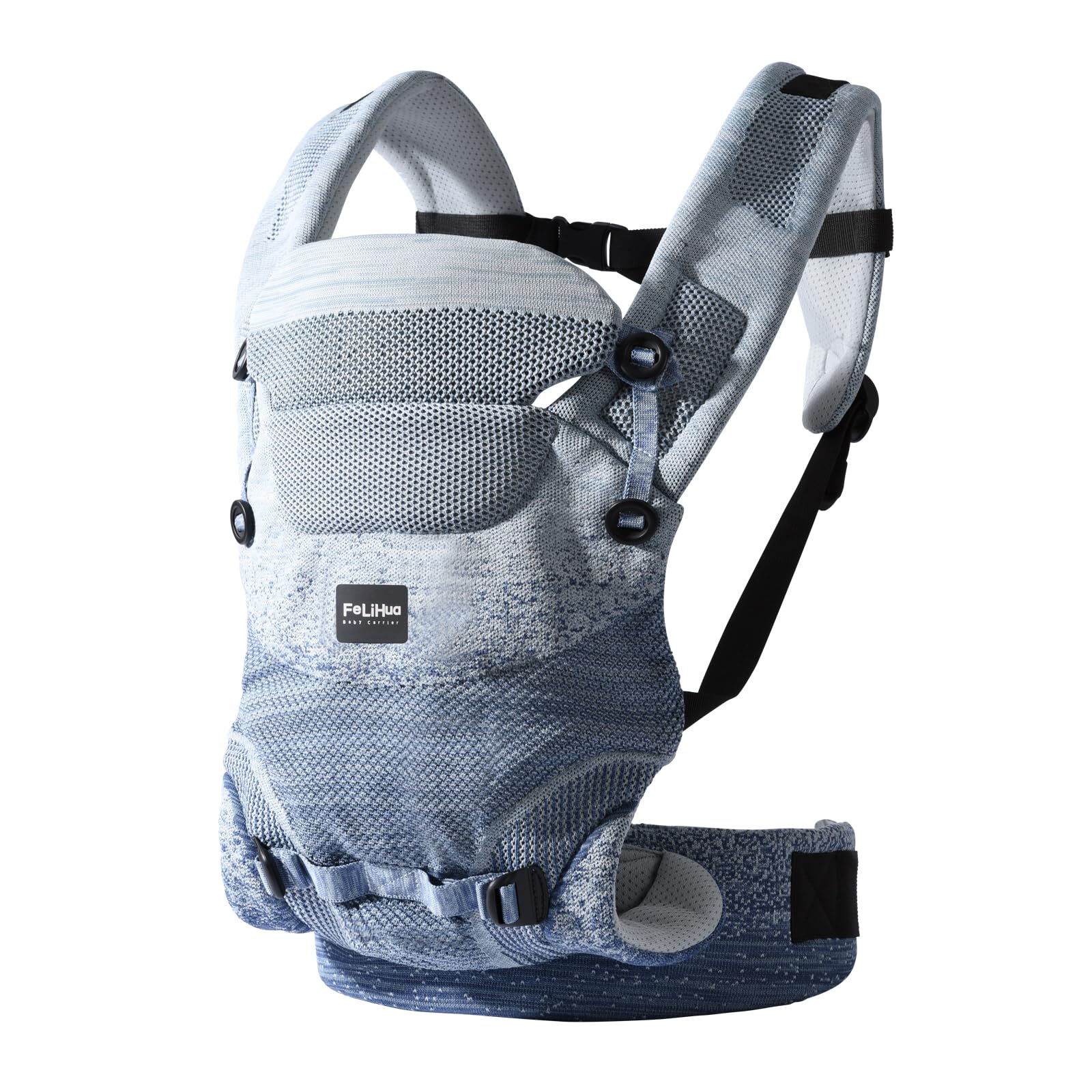 Fe Li Hua baby carrier ergonomic design close-up showing hip-friendly support
