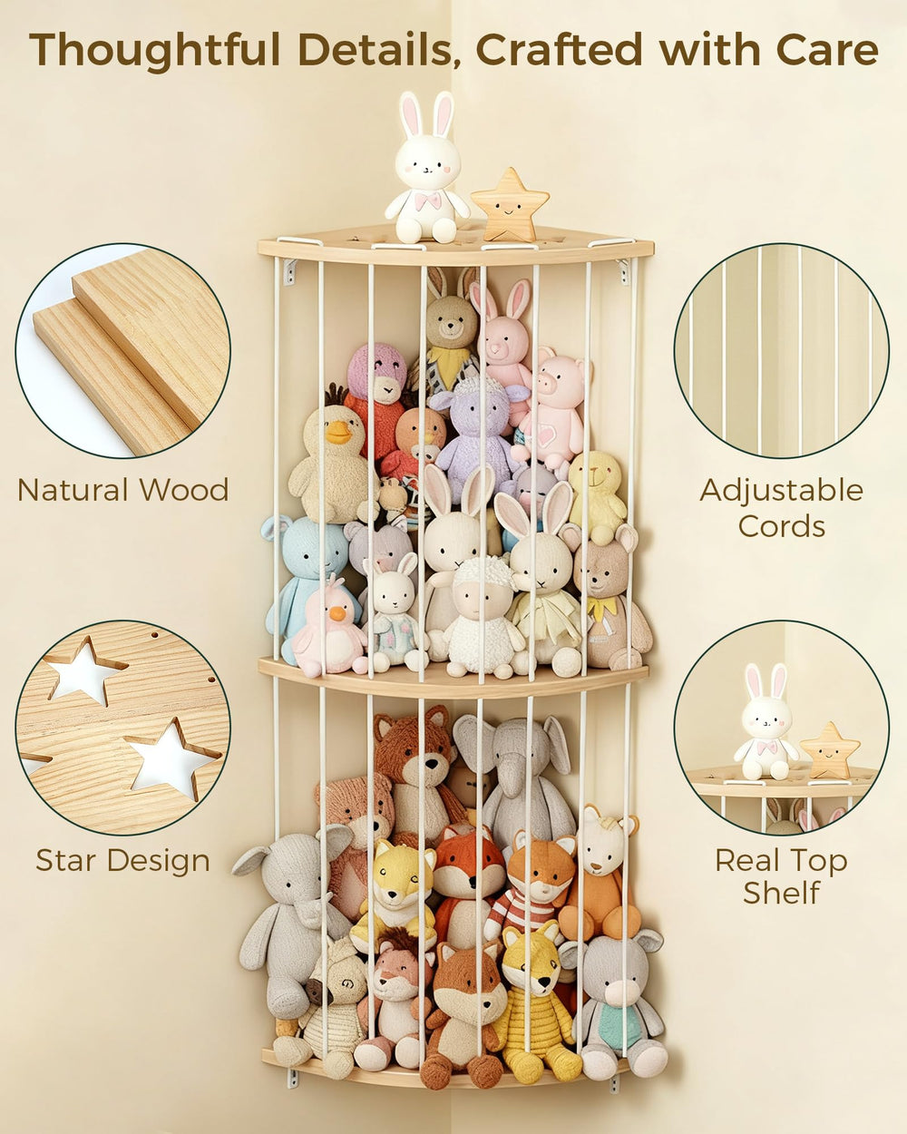 Feagar adjustable-height stuffed animal organizer adapts to growing collections