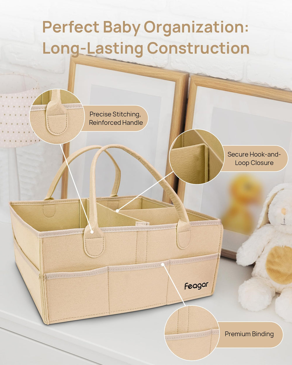 Feagar baby diaper caddy organizer with eight pockets for quick diaper changes