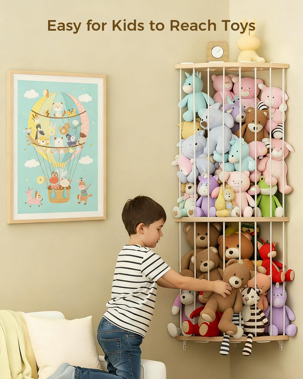 Feagar playroom nursery storage design keeps plush toys organized