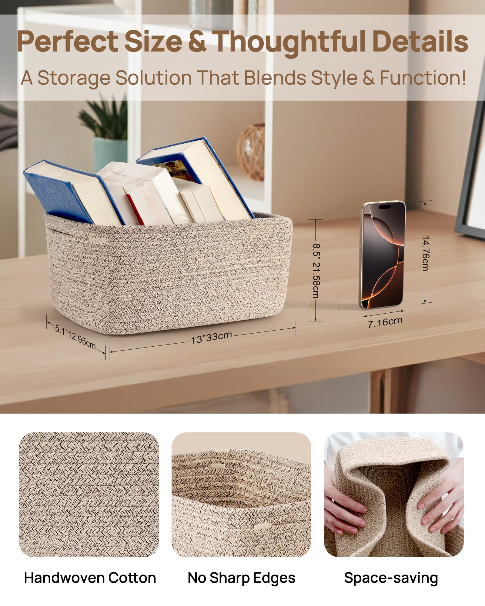 Feagar storage basket brown collection highlights natural texture to complement decor.