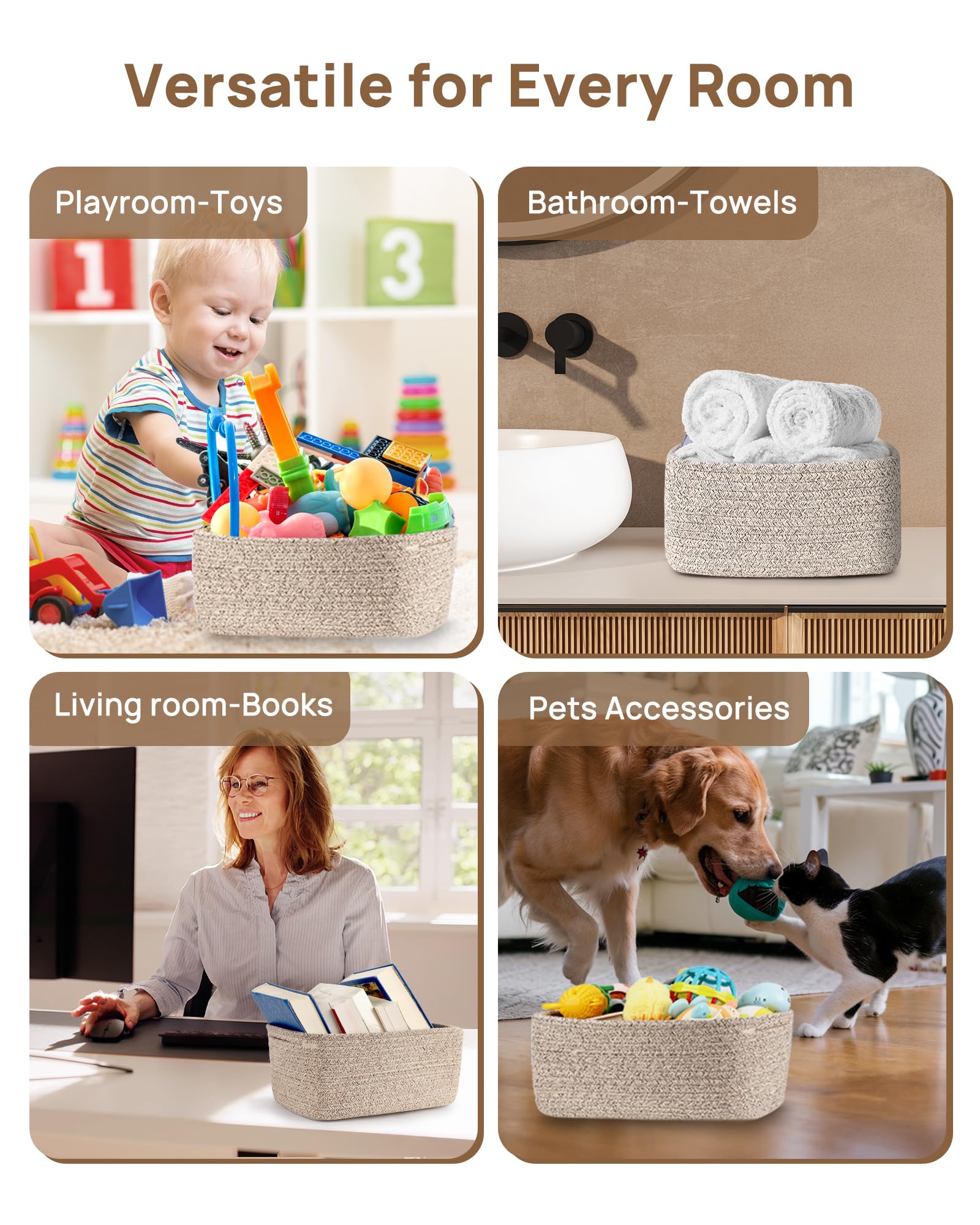 Feagar storage basket collapsible-design folds flat for space-saving storage.