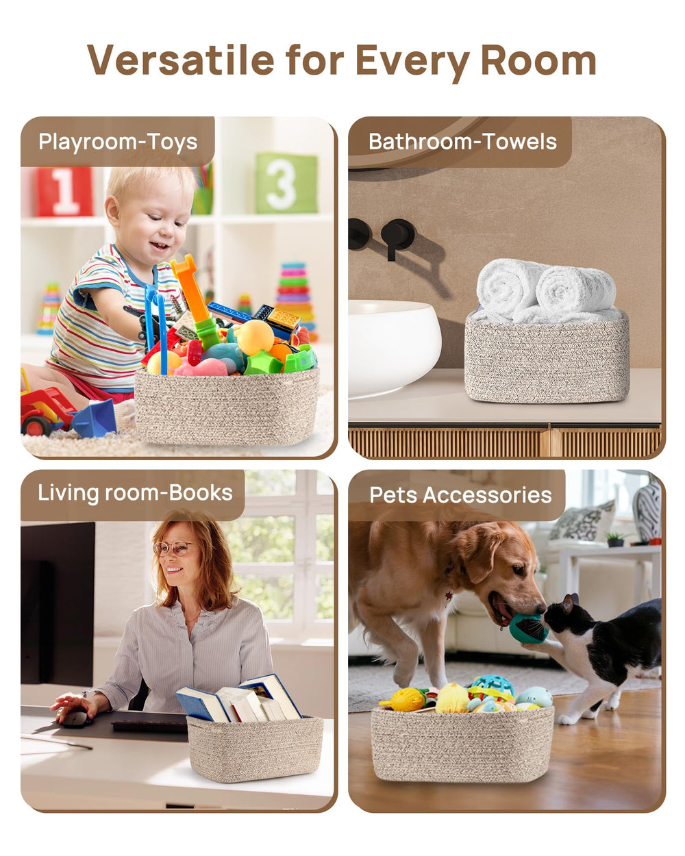 Feagar storage basket collapsible-design folds flat for space-saving storage.