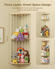 Feagar two-tier shelves holds plush toys by size for quick cleanup