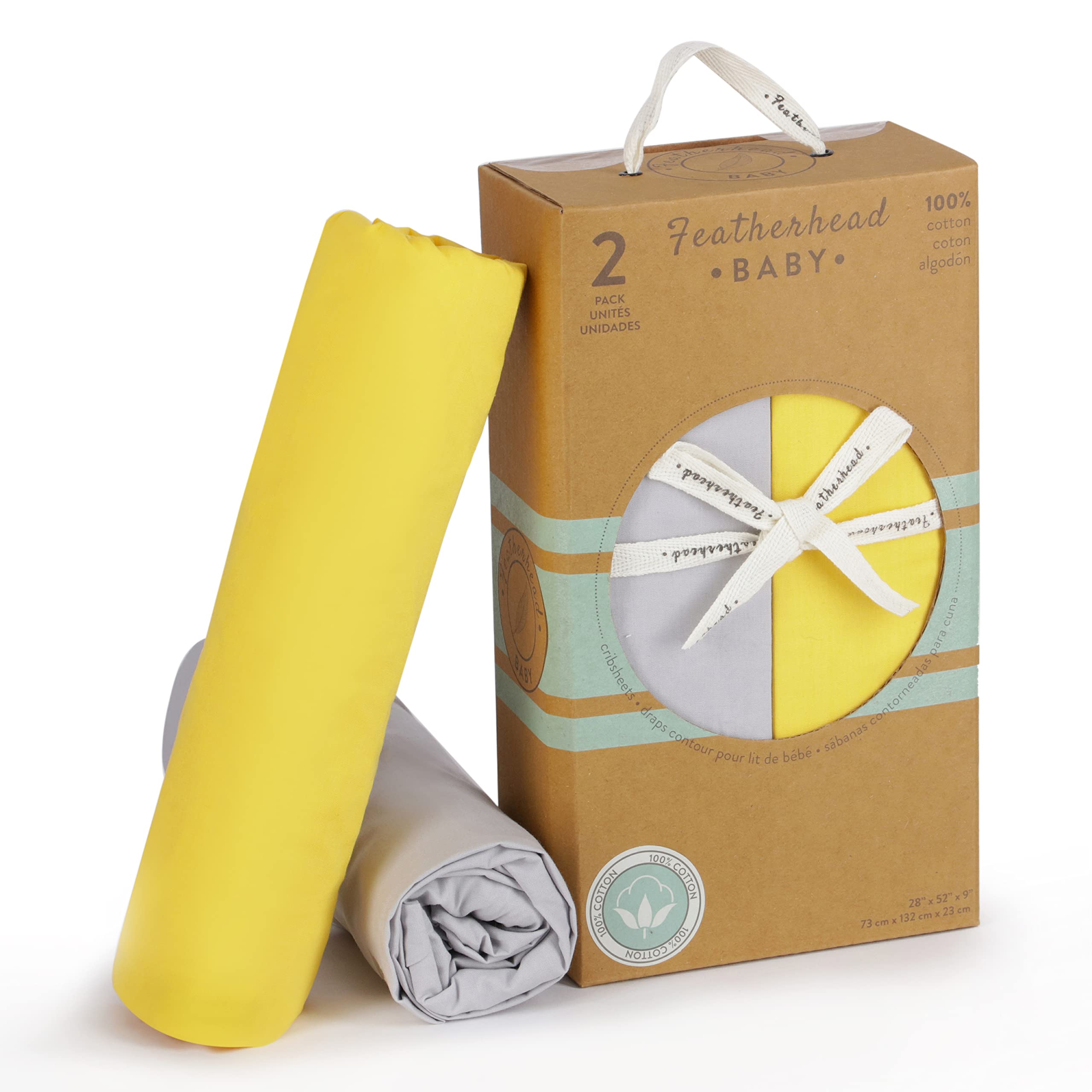 Featherhead 2-pack crib sheets offer easy cold washing and tumble-dry convenience.