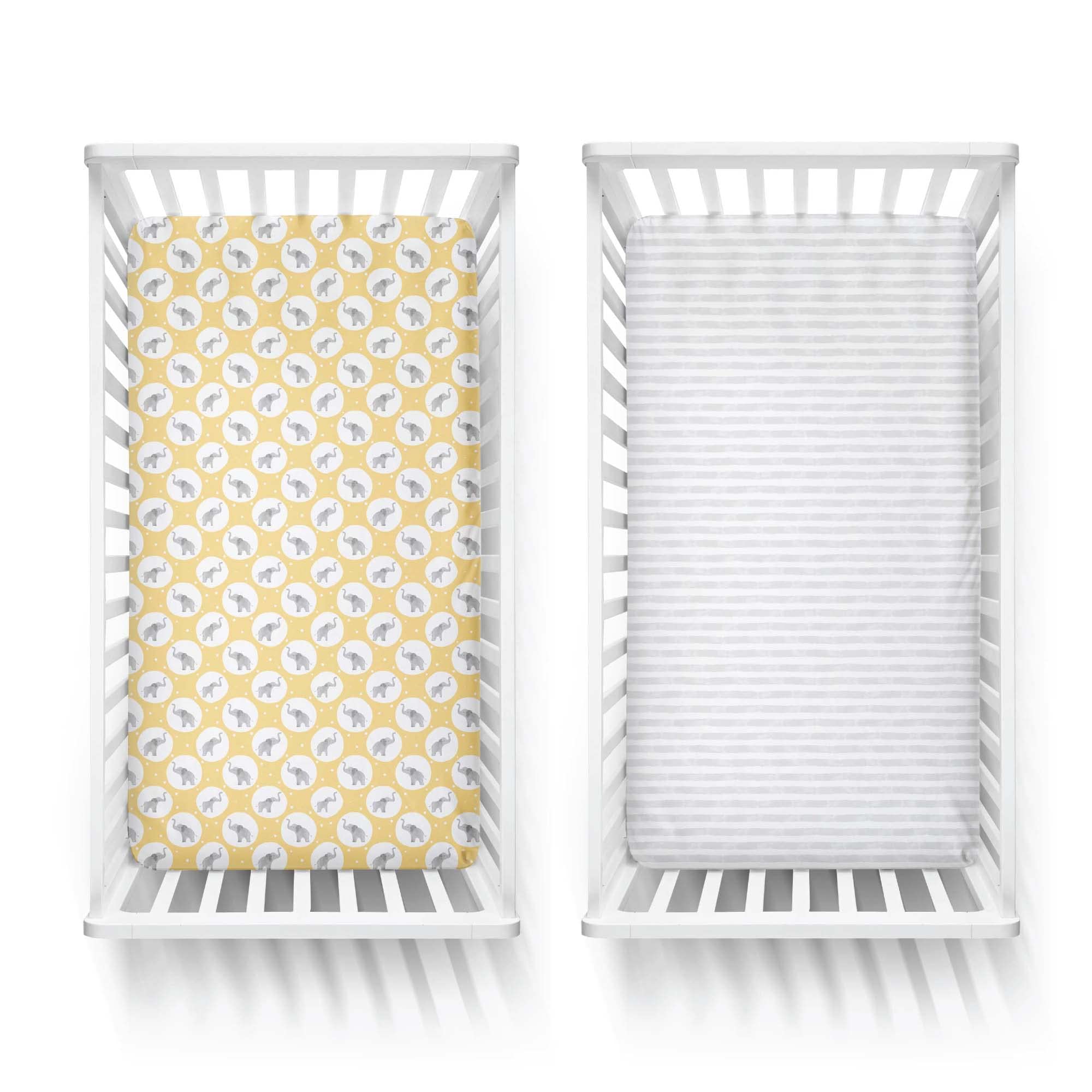 Featherhead 2-pack fitted crib sheets showing secure elastic edges for snug corners.