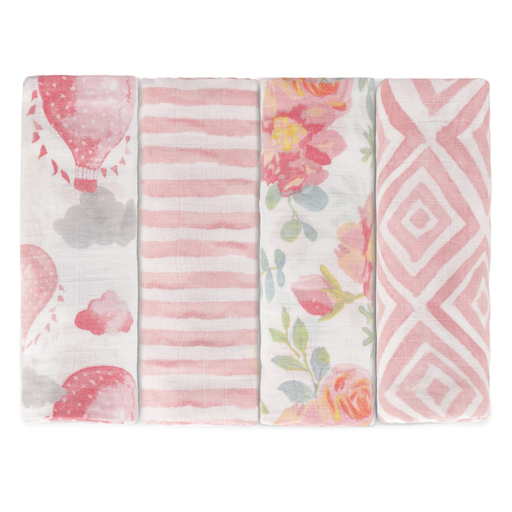 Featherhead Garden Floral swaddle pack front view shows soft breathable cotton fabric for newborn comfort.