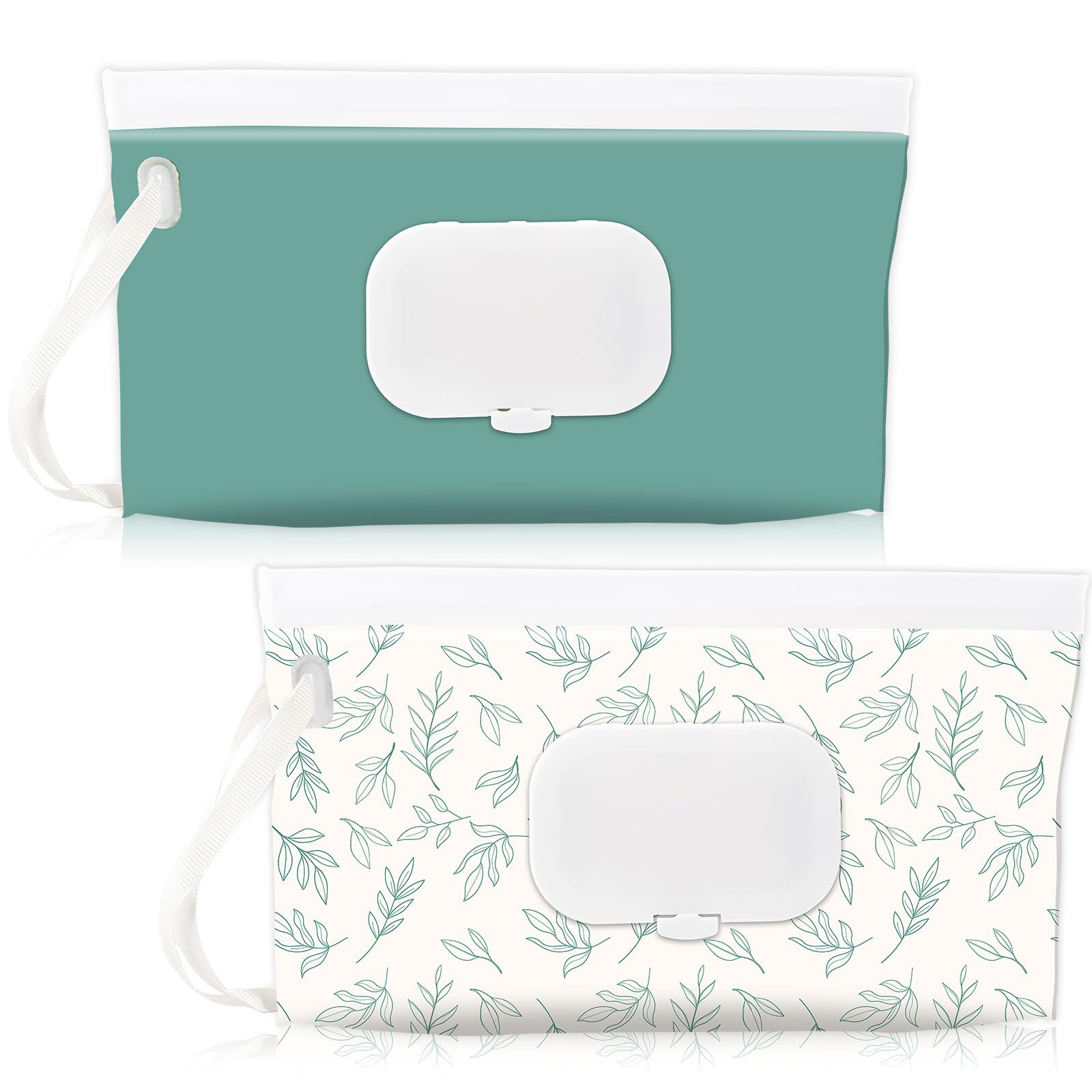 FEBSNOW baby wipes dispenser with blue leaves front view shows durable construction for everyday use.
