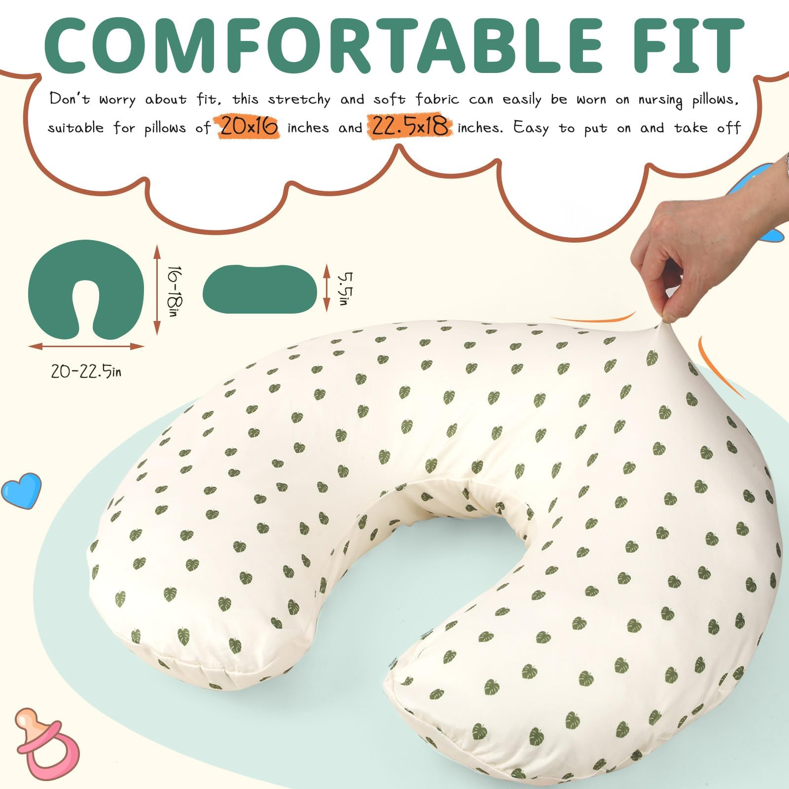 FEBSNOW elastic close-fit cover hugs a breastfeeding pillow for a neat, secure fit.