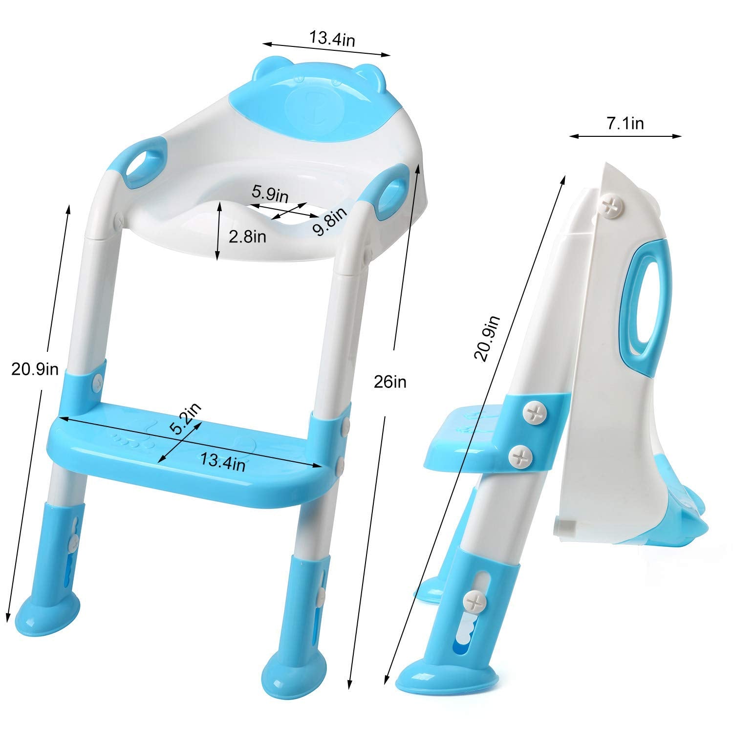 Fedicelly sky blue potty training seat ladder at adjustable height for growing toddlers.