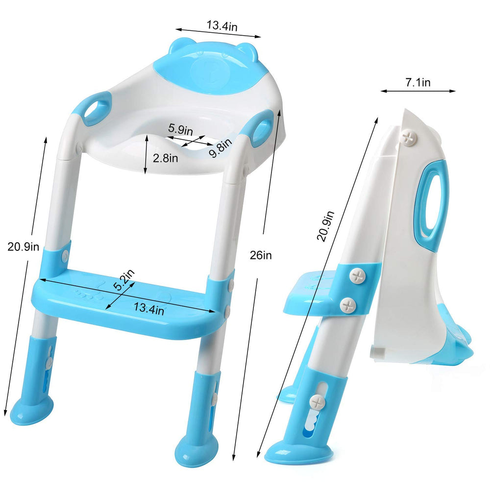 Fedicelly sky blue potty training seat ladder at adjustable height for growing toddlers.