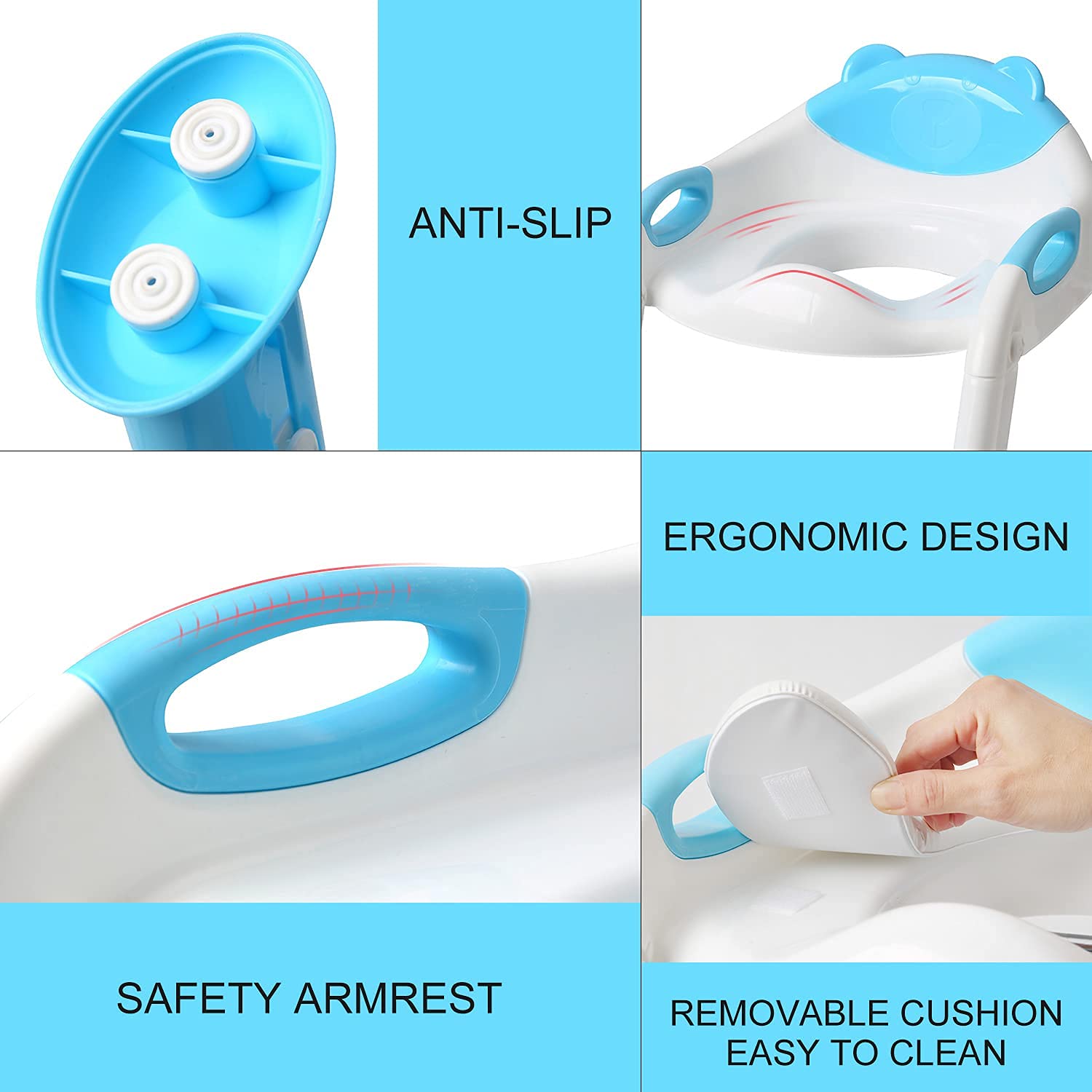 Fedicelly sky blue potty training seat ladder assembled for quick setup.