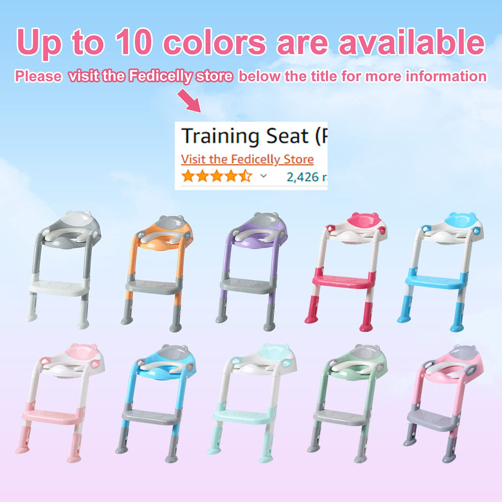 Fedicelly sky blue potty training seat with ladder front view showing height and grip.
