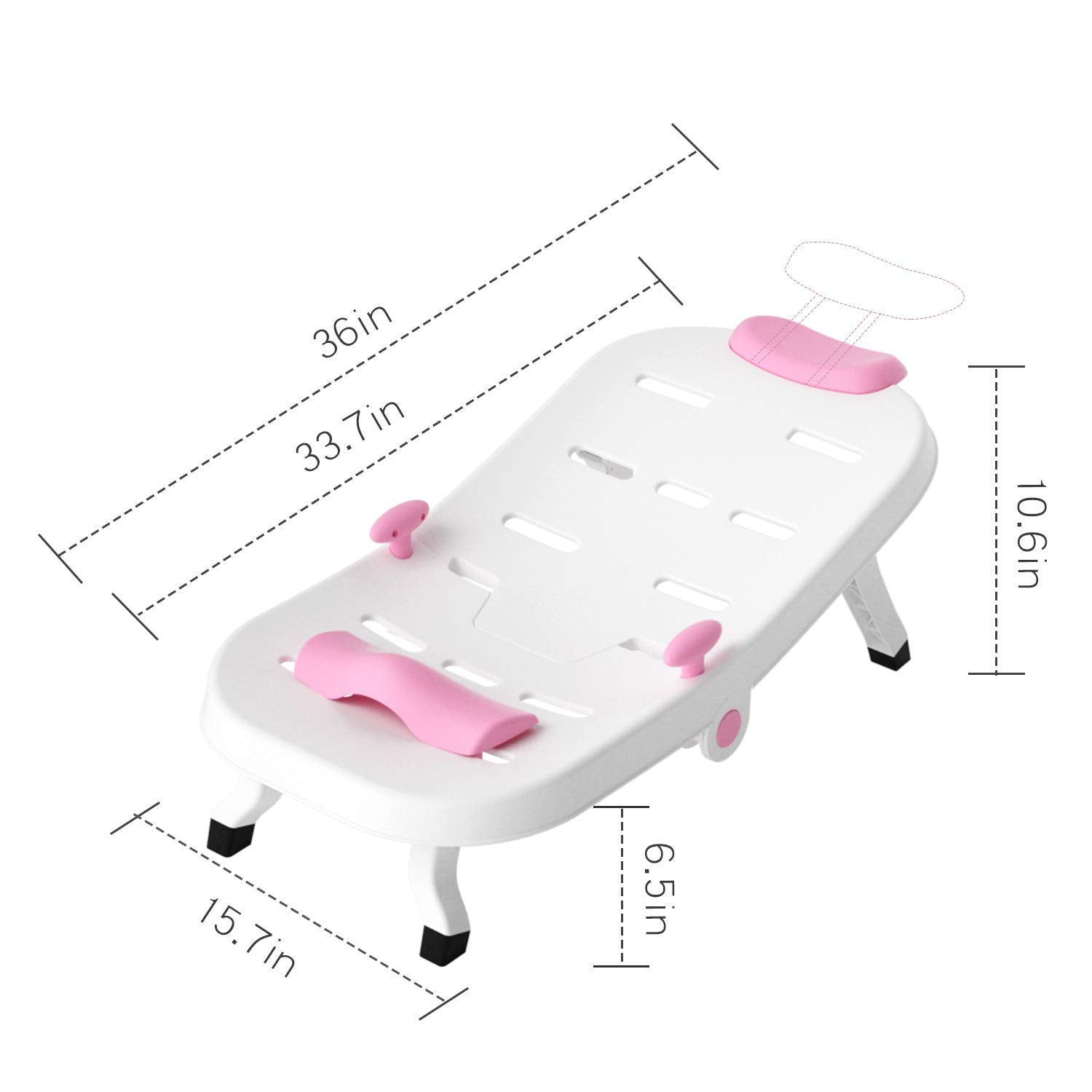 Fedicelly pink chair with retractable headrest supports growing kids during bath time.