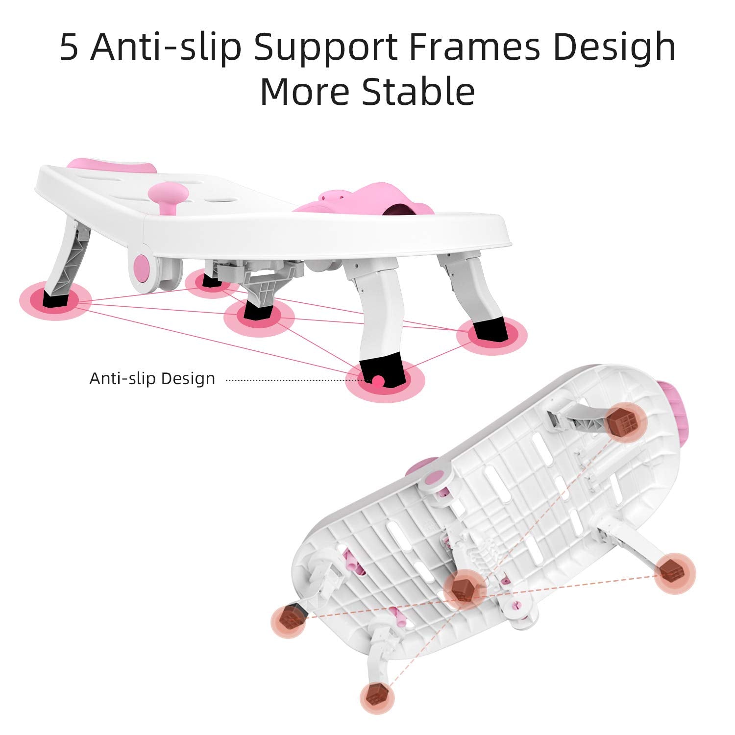 Fedicelly pink chair with five non-slip feet stays stable during washes.