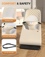 Feeplas baby bouncer foldable-design: compact fold for easy storage and quick setup.