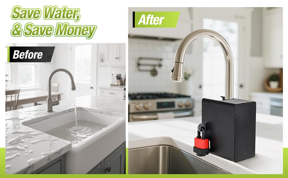FeiTFX Faucet Lock Guard keeps drinking taps safe for kids and elderly users.