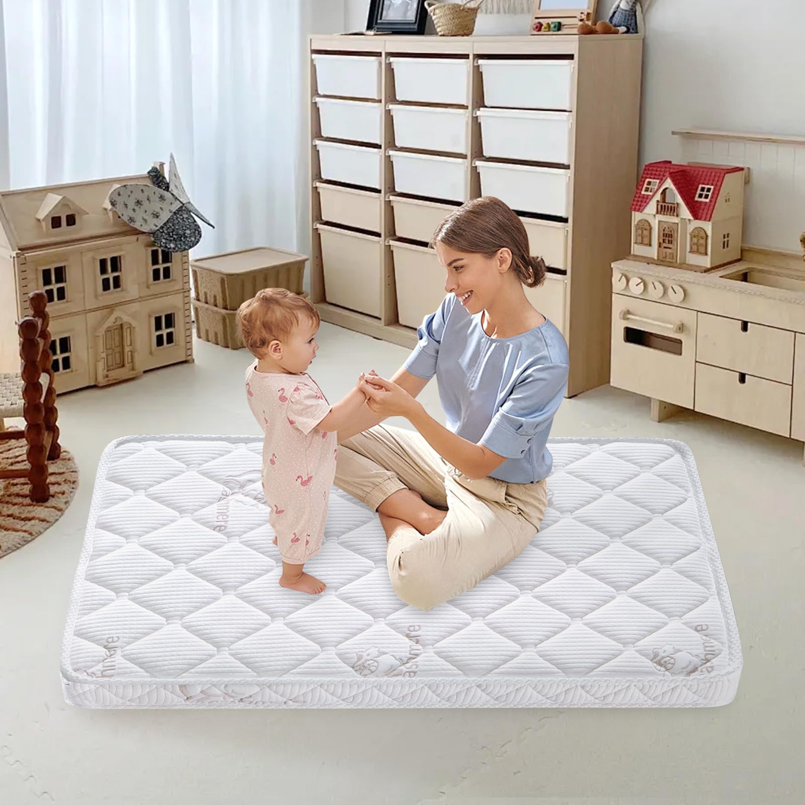 Feisaibaoly pack and play mattress side guard demonstrates edge support for safe playard use.