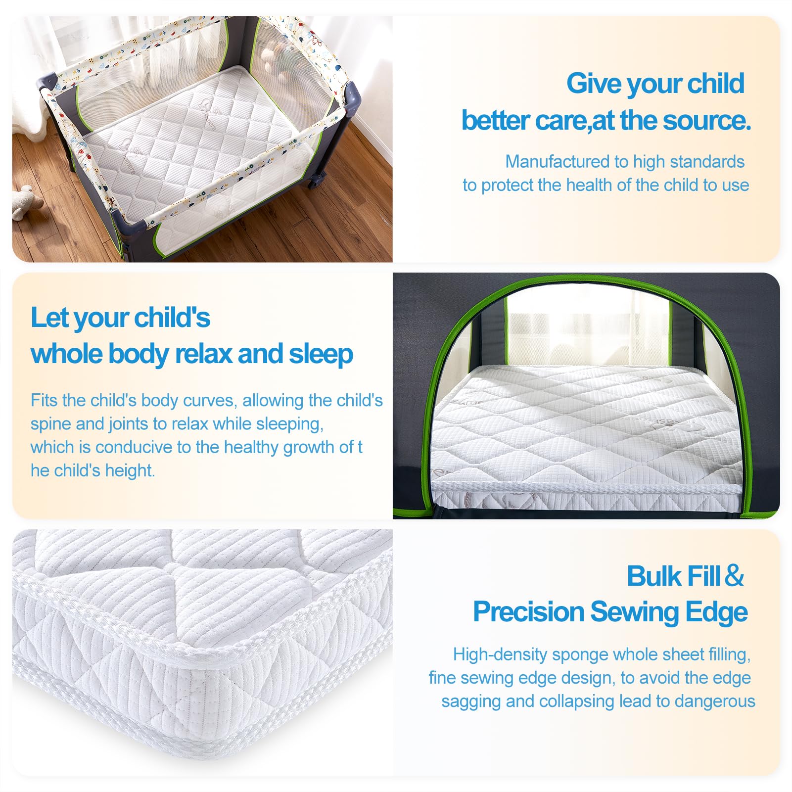 Feisaibaoly pack and play mattress for travel outdoors shows portable comfort.