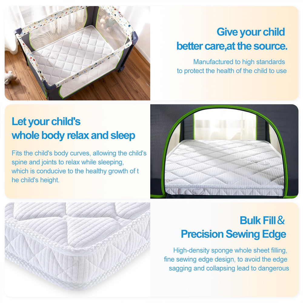 Feisaibaoly pack and play mattress for travel outdoors shows portable comfort.