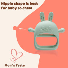 FEISCS Easter Bunny Teether demonstrates BPA-free silicone safety and material.