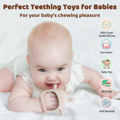FEISCS Easter Bunny Teether close-up highlights soft silicone texture for gentle chewing.