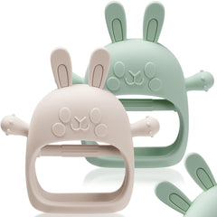 FEISCS Easter Bunny Teether Mitt worn on the wrist for secure, hands-free teething.