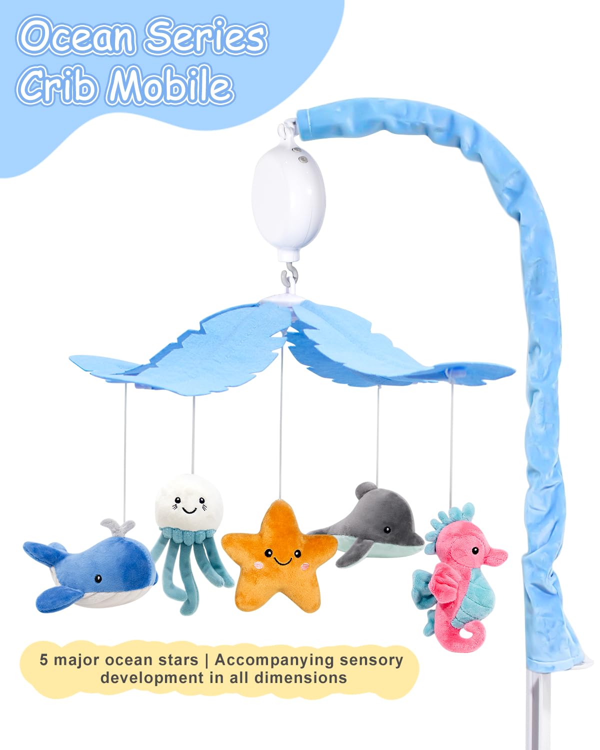 FEISIKE crib mobile shows 3 rotation modes for nap and play