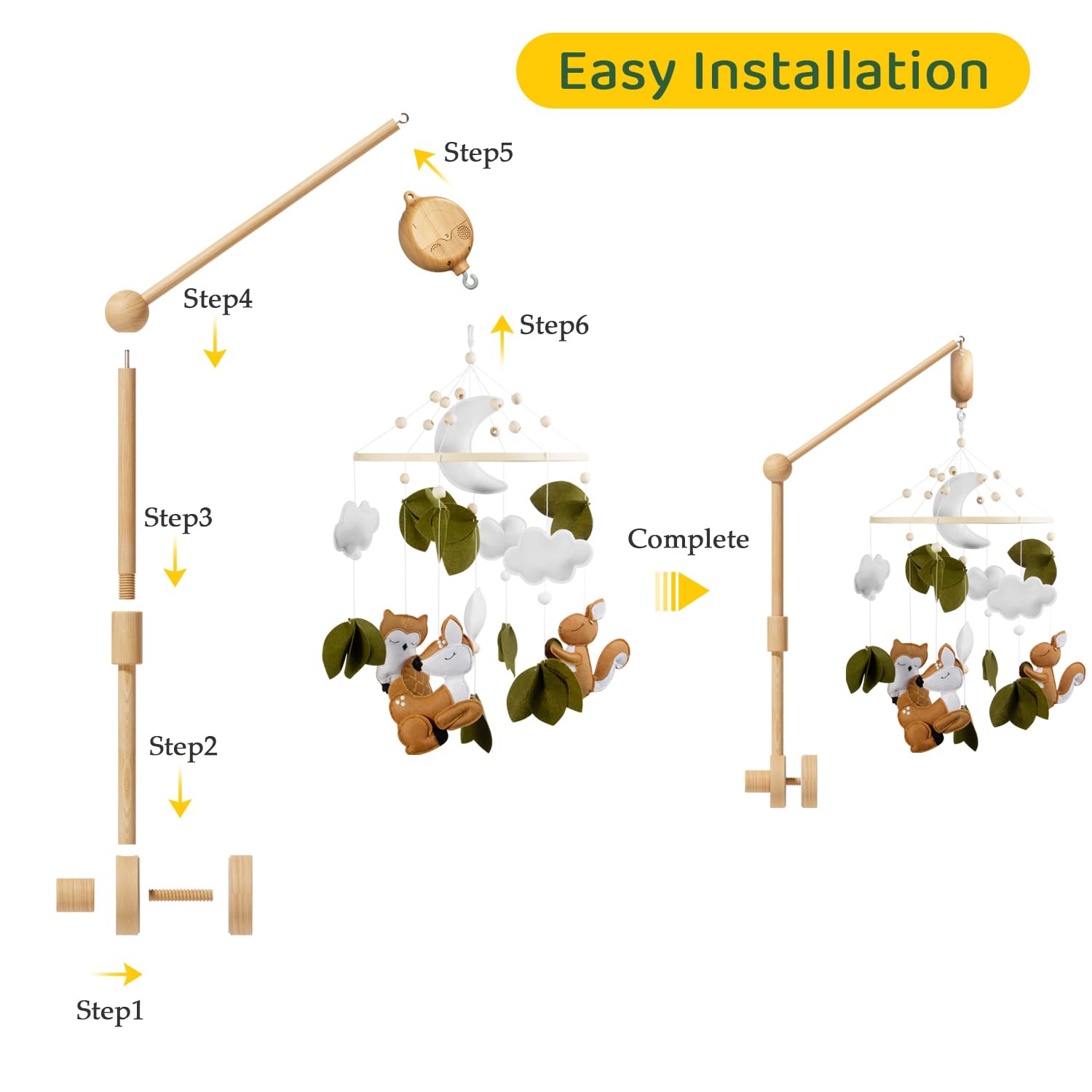 FEISIKE nursery decor wooden mobile adds calming, nature-inspired charm