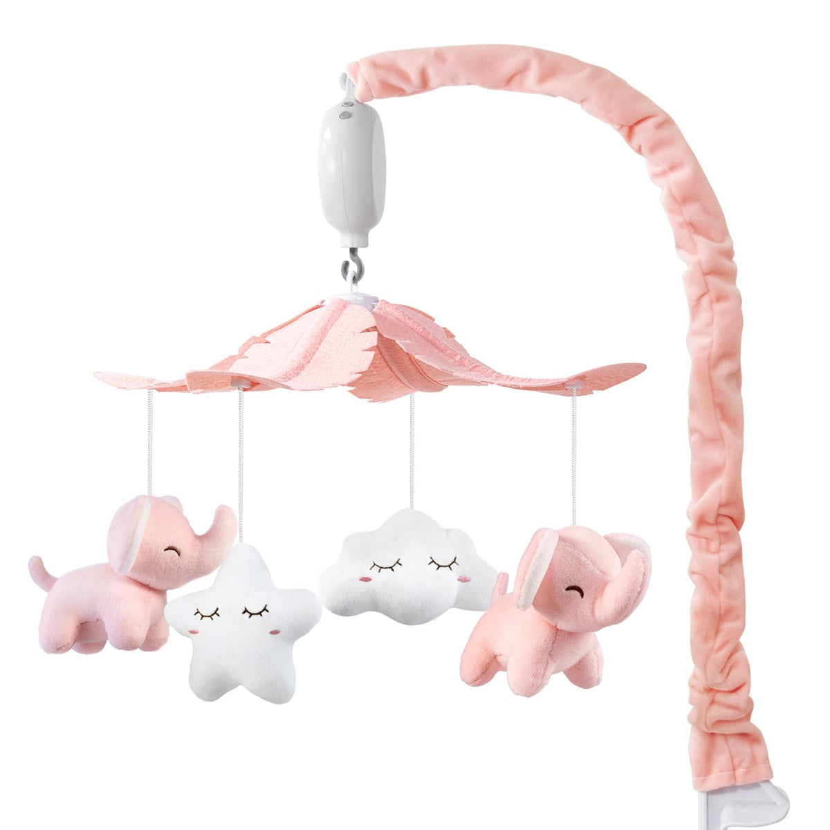 FEISIKE baby crib mobile rotating-dolls pink elephant calms baby