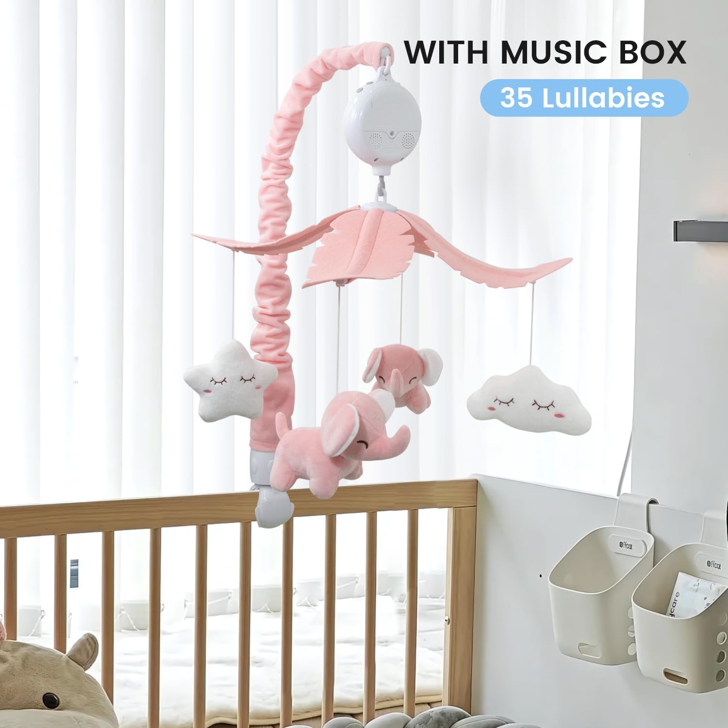 FEISIKE crib mobile offers 35 lullabies to soothe and entertain baby