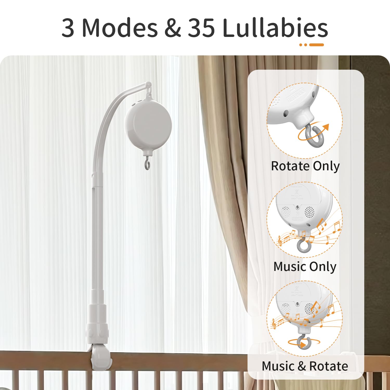 FEISIKE crib mobile motor 3-modes demonstrate spin, music, and combined mode options