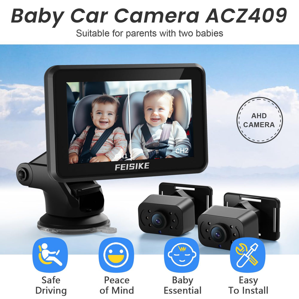 FEISIKE baby camera 1080p HD wide-angle captures clear rear-seat monitoring.