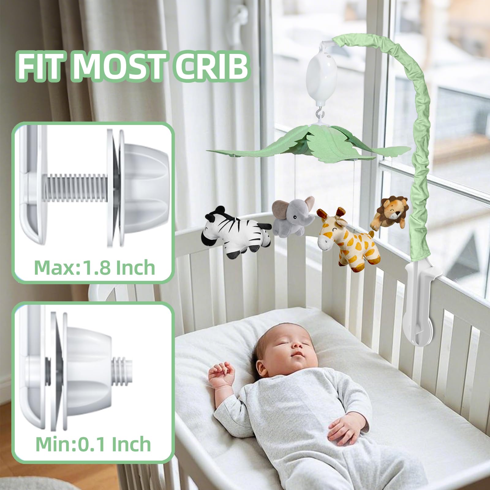FEISIKE Jungle Safari Mobile adjustable clamp secures to most cribs.