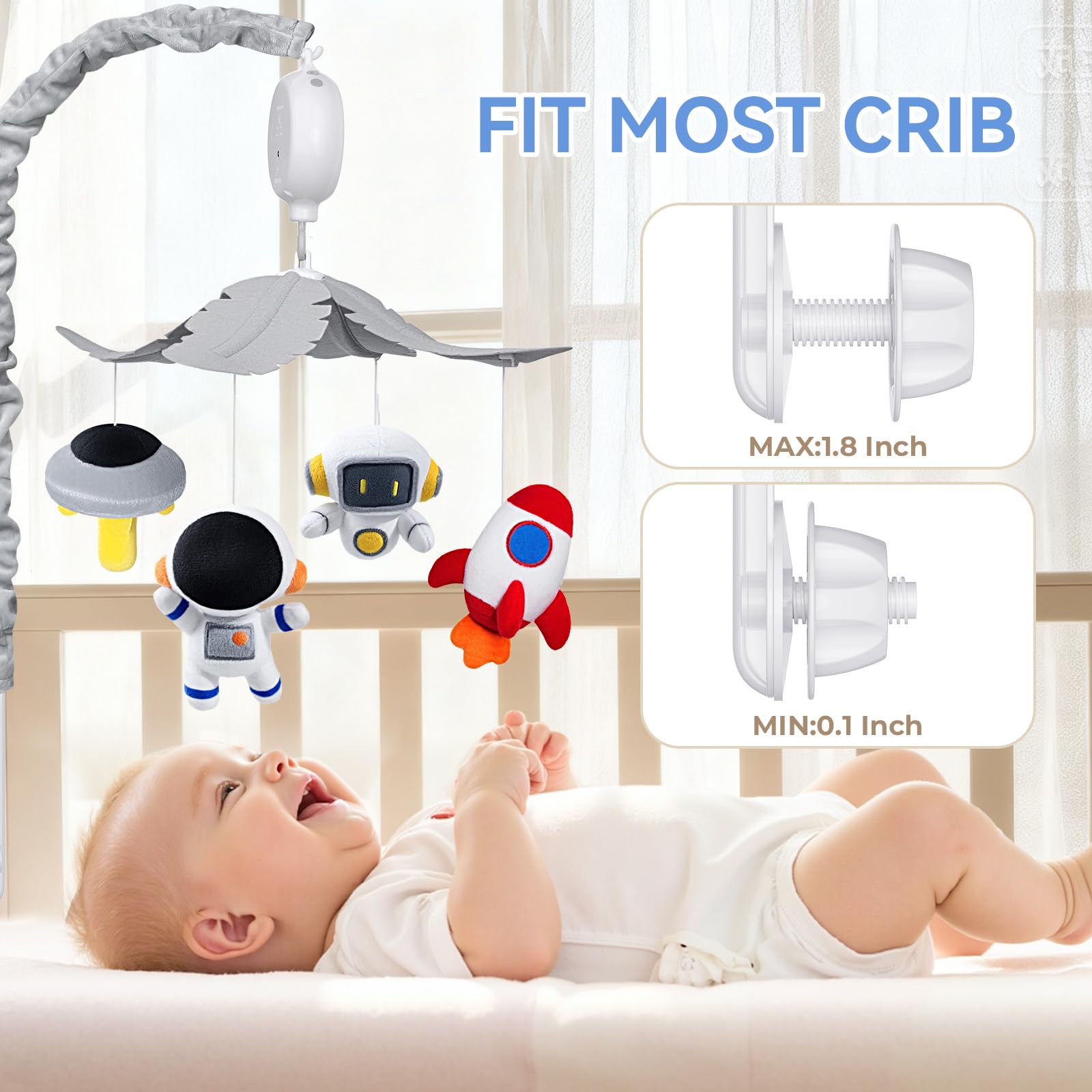 FEISIKE space crib mobile universal clamp keeps edges secure for quick setup
