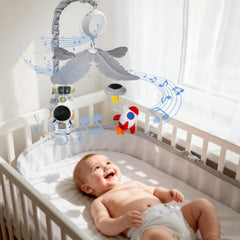 FEISIKE space crib mobile robot offers tactile interest for curious newborns during quiet times