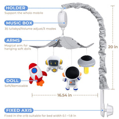 FEISIKE space crib mobile UFO design adds focal points for soothing music and night-time gaze