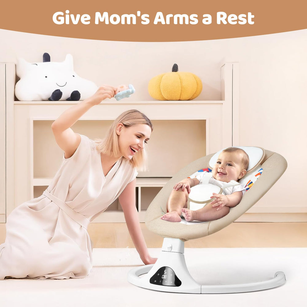 Feitiong baby swing anti-tip base ensures stable placement in any room.