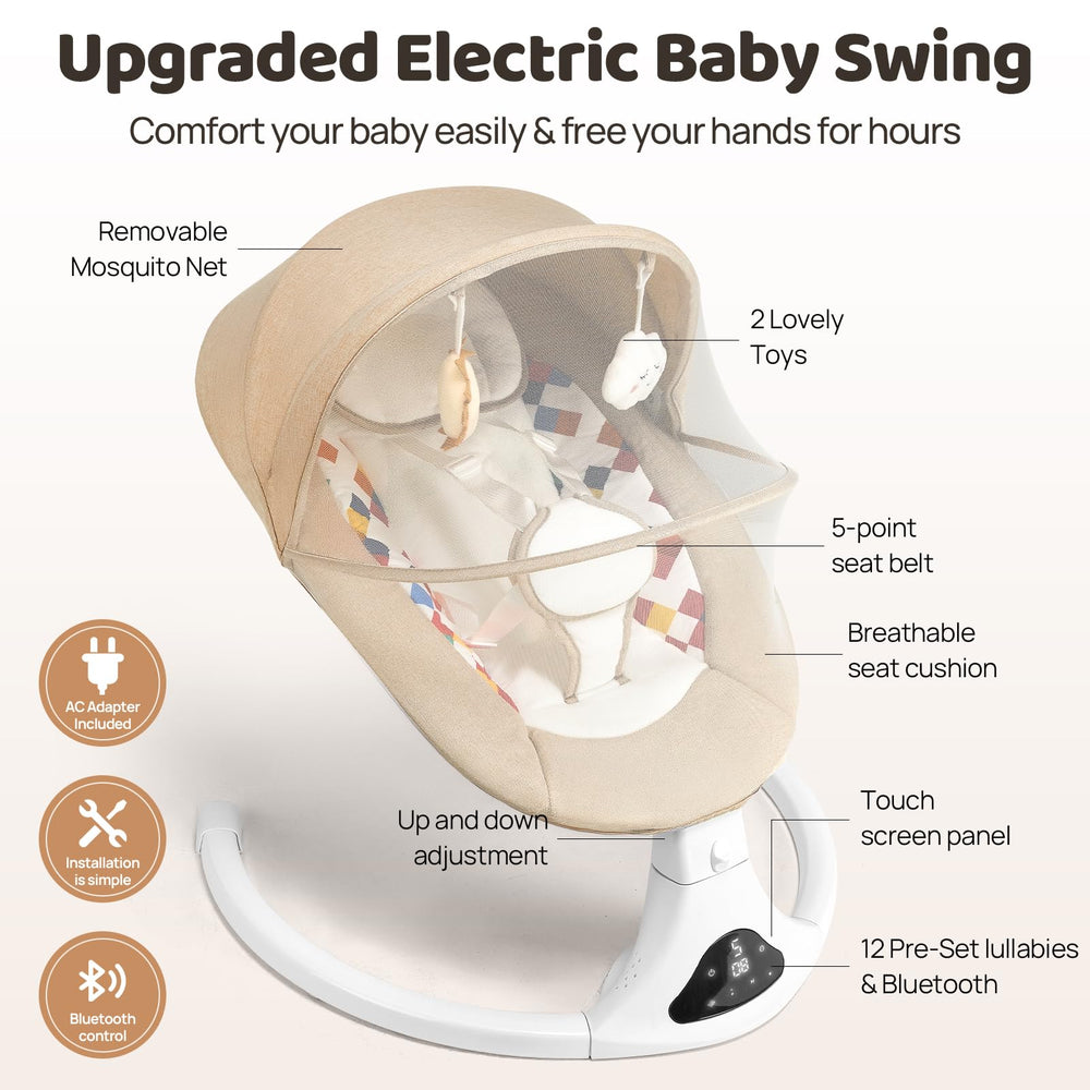 Feitiong baby swing beige-pattern cushion offers visual engagement and cozy comfort.
