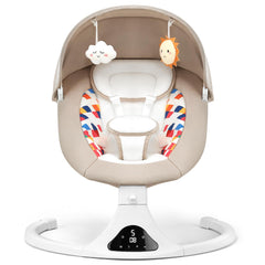 Feitiong baby swing beige seat with remote control provides convenient soothing for newborns.