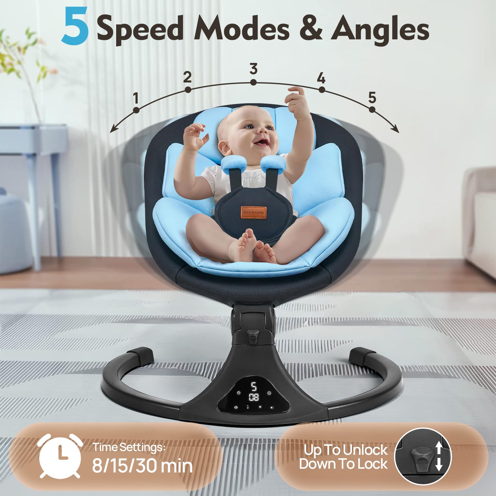 Feitiong baby swing folds for portability and travel storage.