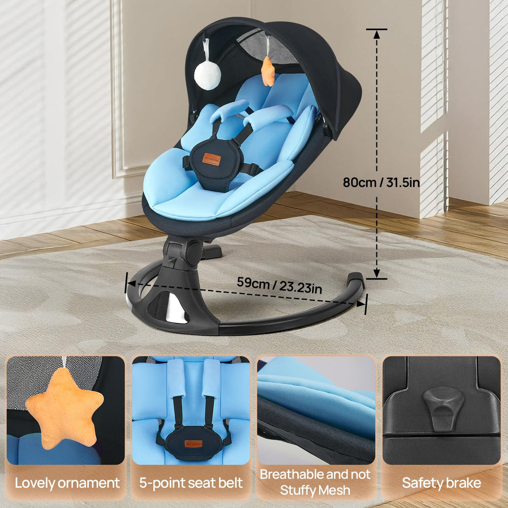 Feitiong baby swing in use with newborn-friendly recline and calm motion.