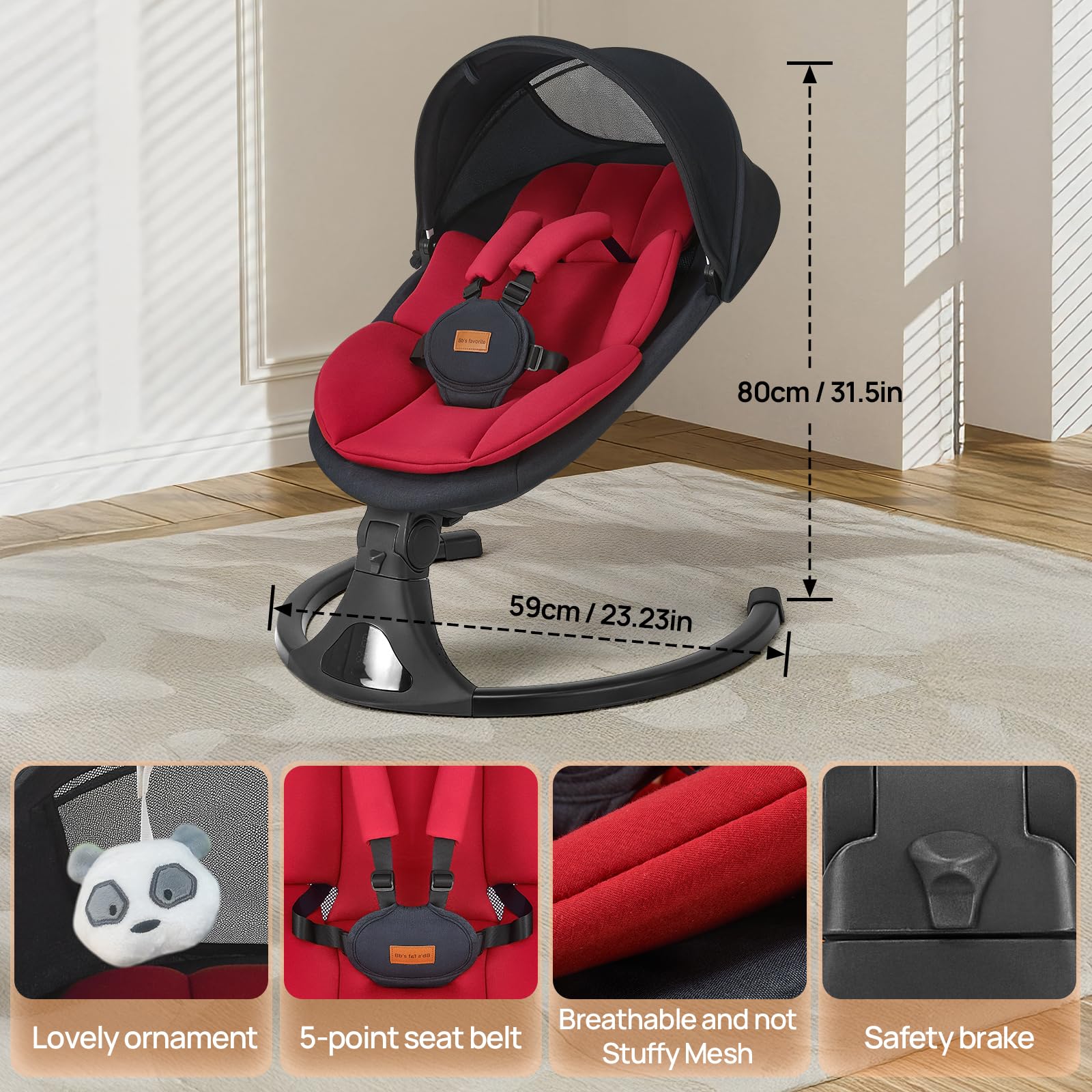Feitiong portable swing with anti-tip base supports stable use at home or on the go.