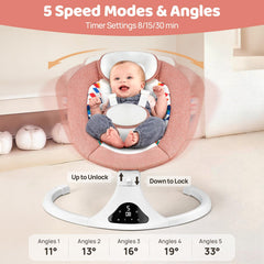 Feitiong pink infant swing digital display highlights timer settings and speed options