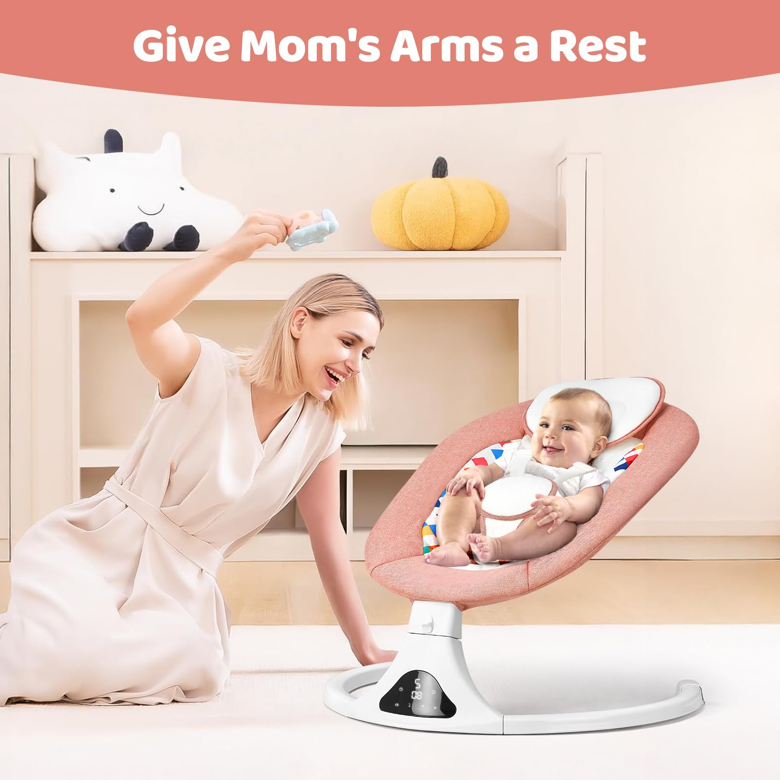 Feitiong pink infant swing portable base demonstrates stable use indoors or outdoors