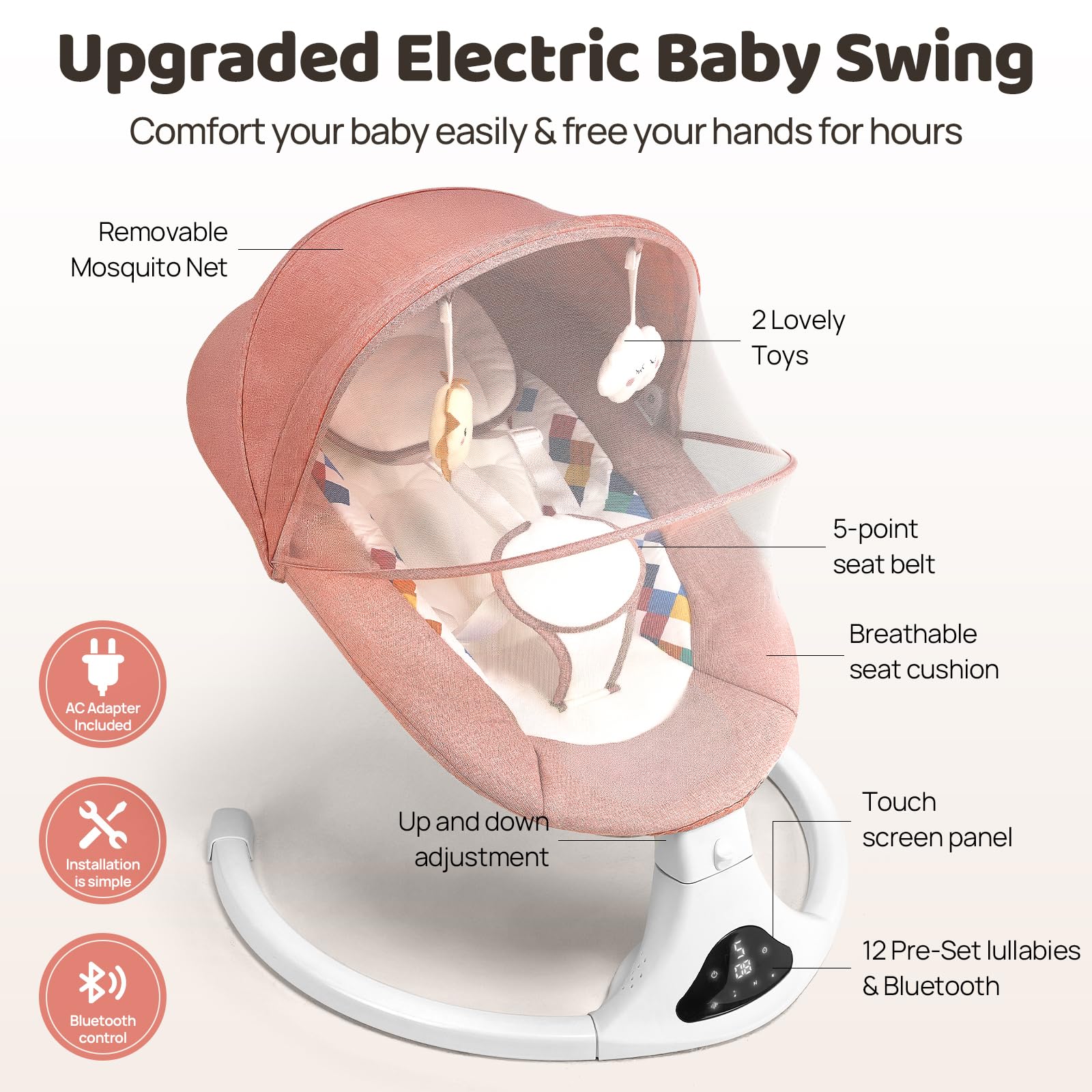 Feitiong pink infant swing remote control enables easy adjustments from caregiver