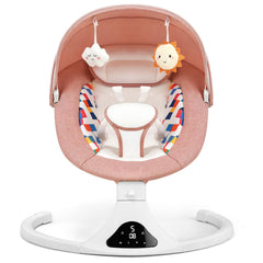 Feitiong pink infant swing side view with secure 5-point harness for newborn soothing