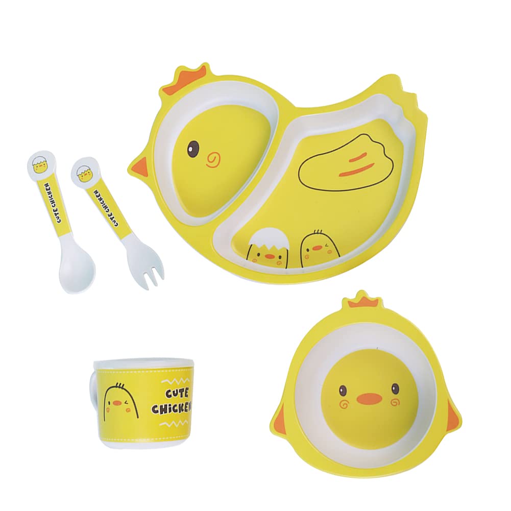 Fekdod bamboo kids dinnerware plate with playful design for easy self-feeding