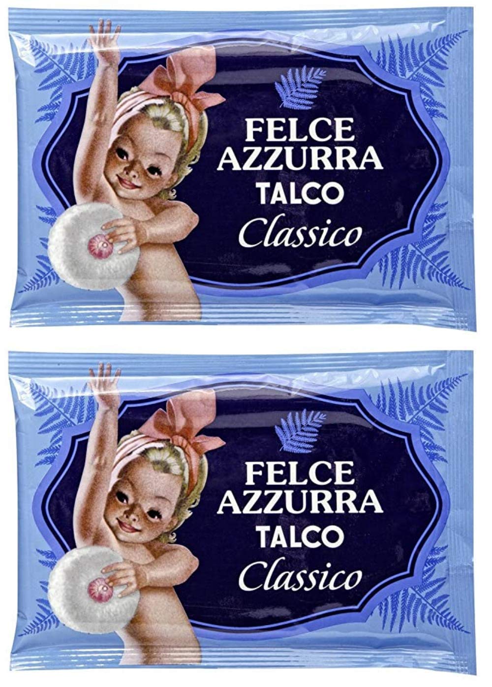 Felce Azzurra refill envelope in classic scent for natural talc after bath.